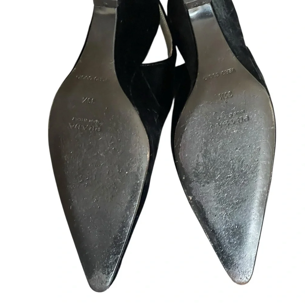 Prada‎ Black velvet Slingback wedge Heels size 35.5(5.5)